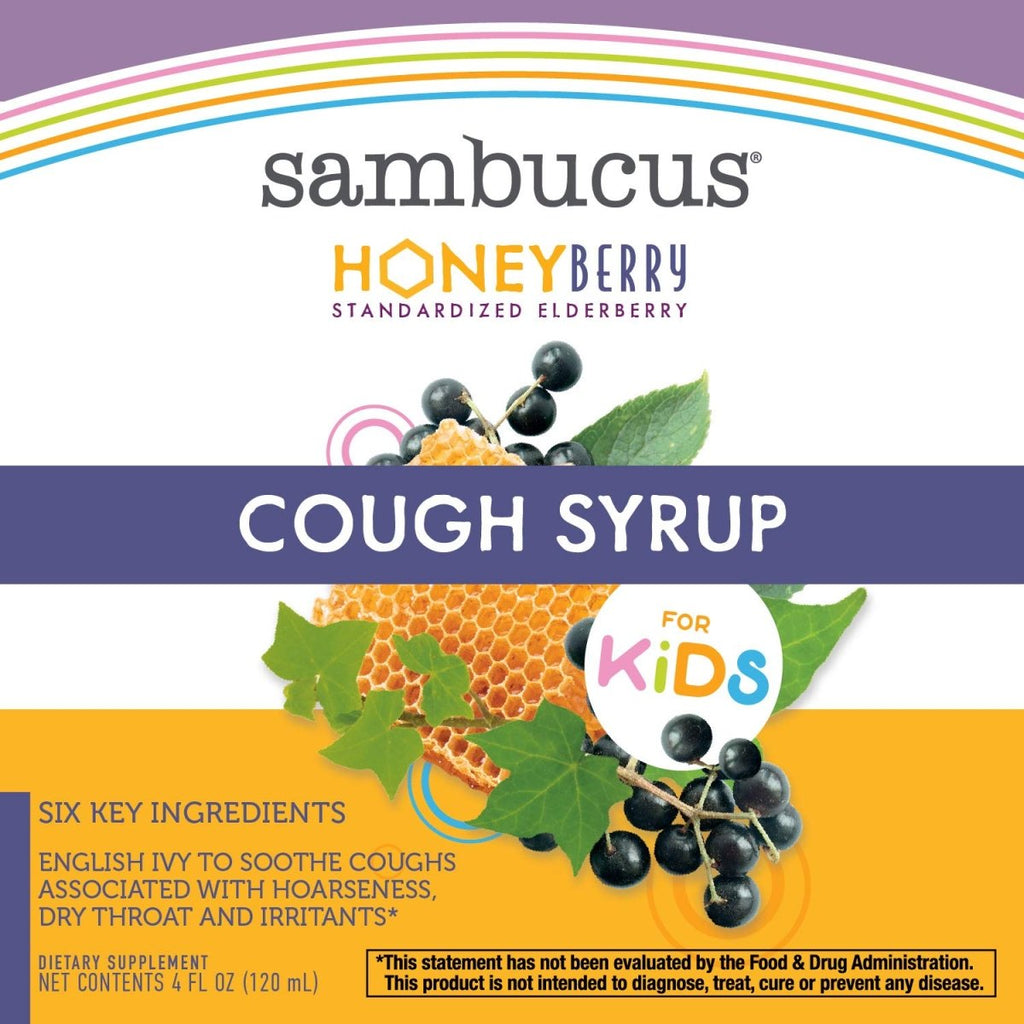 Nature's Way Sambucus HoneyBerry Cough Syrup for Kids with Black Elderberry Extract & Organic Honey, Immune Support, 4 Fl. Oz.