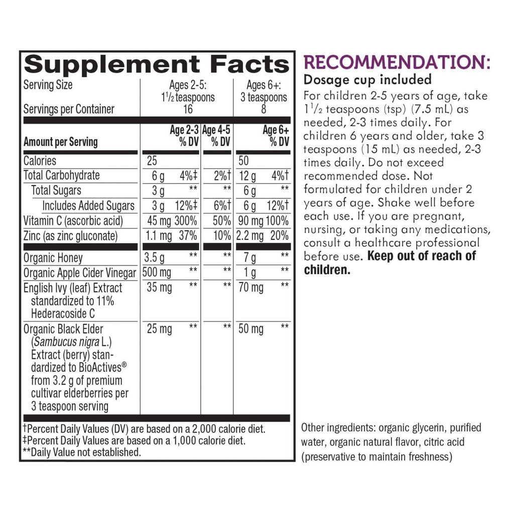 Nature's Way Sambucus HoneyBerry Cough Syrup for Kids with Black Elderberry Extract & Organic Honey, Immune Support, 4 Fl. Oz.