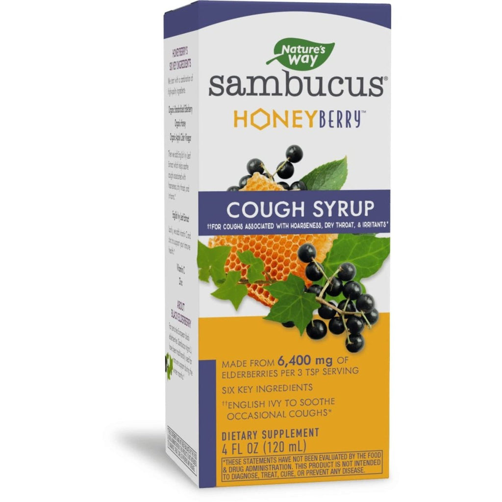 Nature's Way Sambucus HoneyBerry Cough Syrup with Black Elderberry Extract & Organic Honey, Immune Support, 4 Fl. Oz
