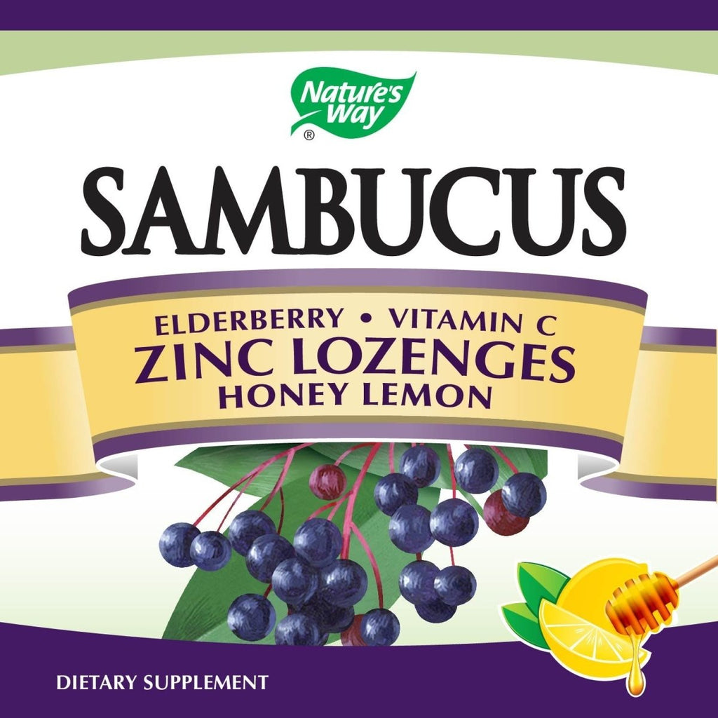 Pastilles de zinc Sambucus de Nature's Way avec sureau et vitamine C, saveur miel-citron, 24 pastilles