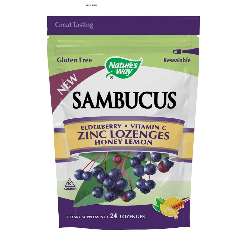 Pastilles de zinc Sambucus de Nature's Way avec sureau et vitamine C, saveur miel-citron, 24 pastilles
