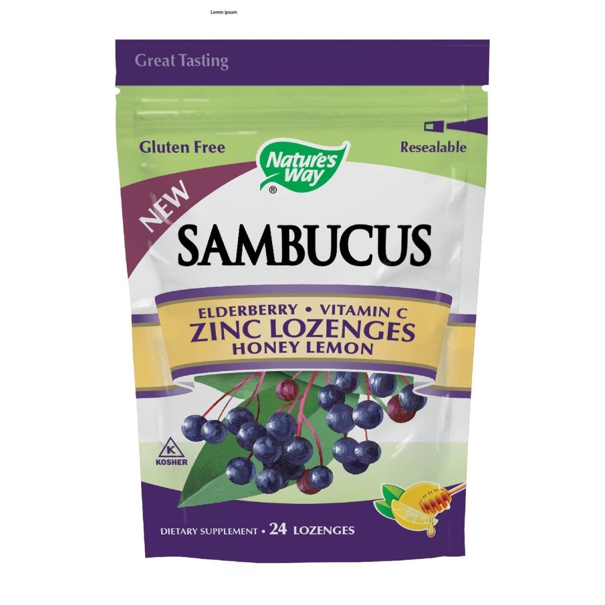 Pastilles de zinc Sambucus de Nature's Way avec sureau et vitamine C, saveur miel-citron, 24 pastilles