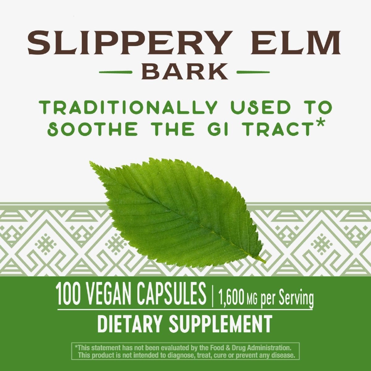 Nature's Way Slippery Elm Bark, White, 100 Count