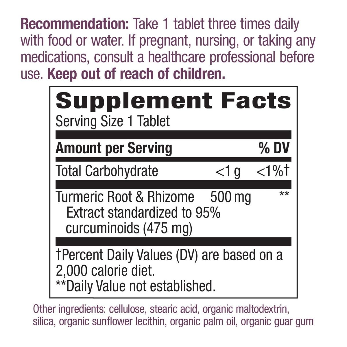 Nature's Way Curcuma Extrait Premium Soutient la Santé des Articulations Projet Vérifié Sans OGM 500 mg par Portion 120 Comprimés