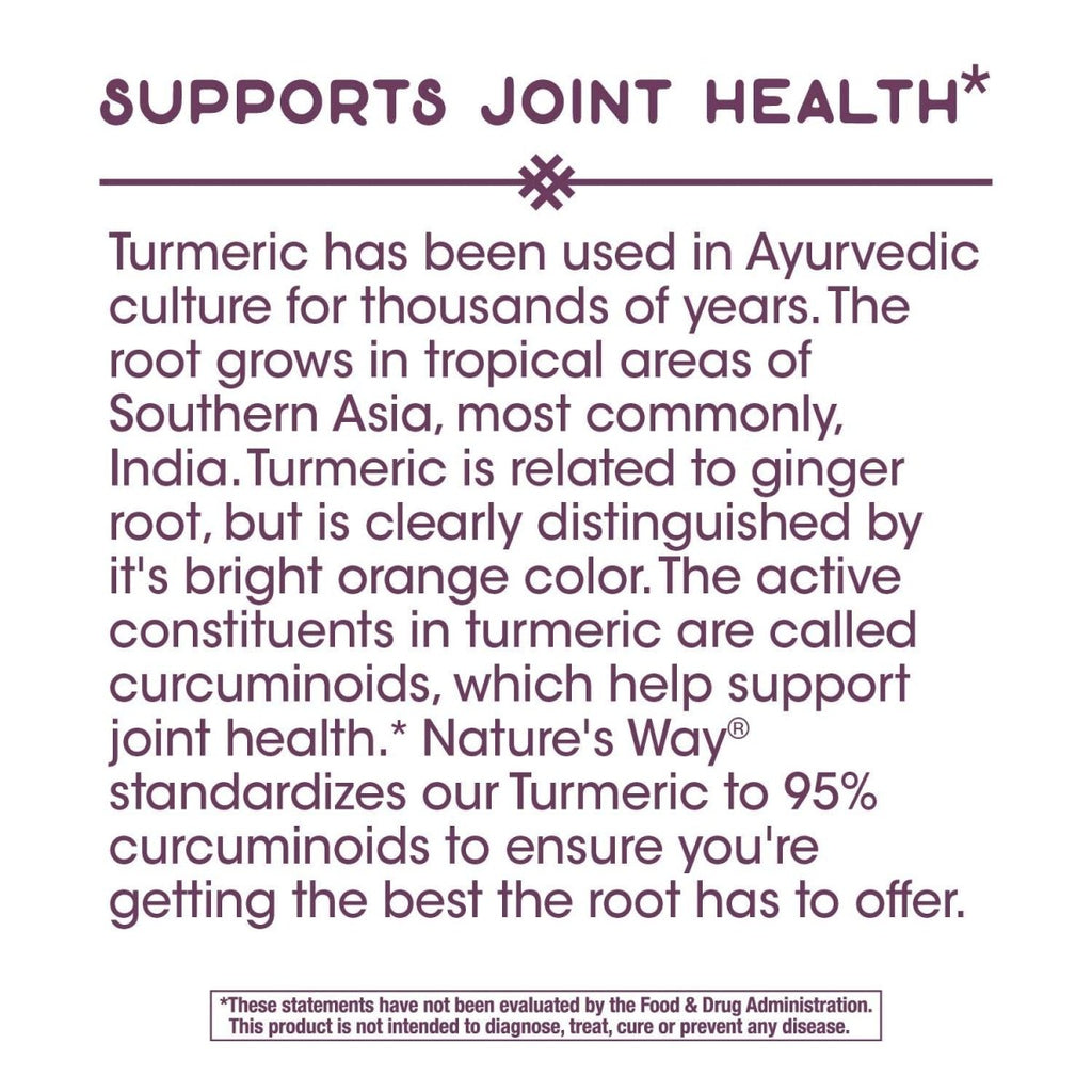 Nature's Way Curcuma Extrait Premium Soutient la Santé des Articulations Projet Vérifié Sans OGM 500 mg par Portion 120 Comprimés