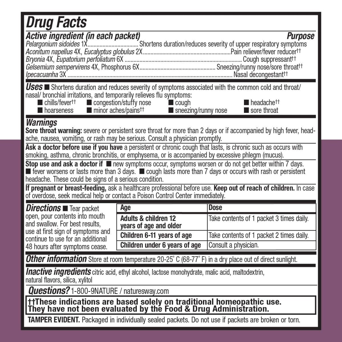 Nature's Way Umcka? Rhume+Grippe Action Rapide?, Réduit la durée et la gravité des rhumes, Fièvre**, Douleurs/courbatures mineures**, 10 sachets