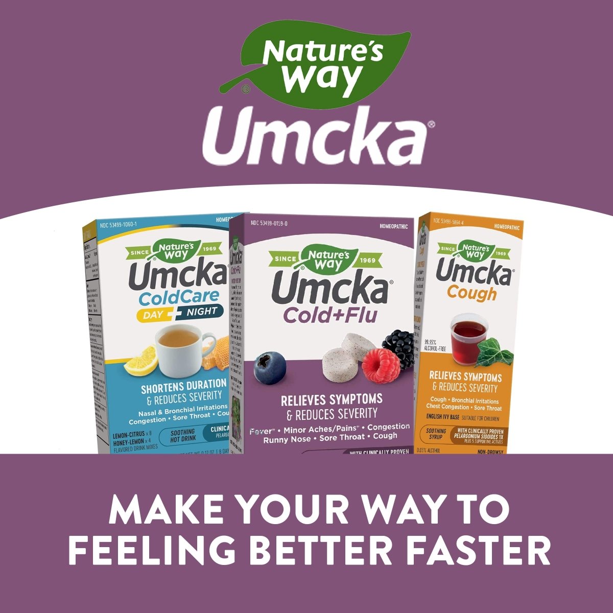 Nature's Way Umcka Rhume+Grippe Multi-Actions Non Somnolent, Arôme Baies, 20 Comprimés à Croquer