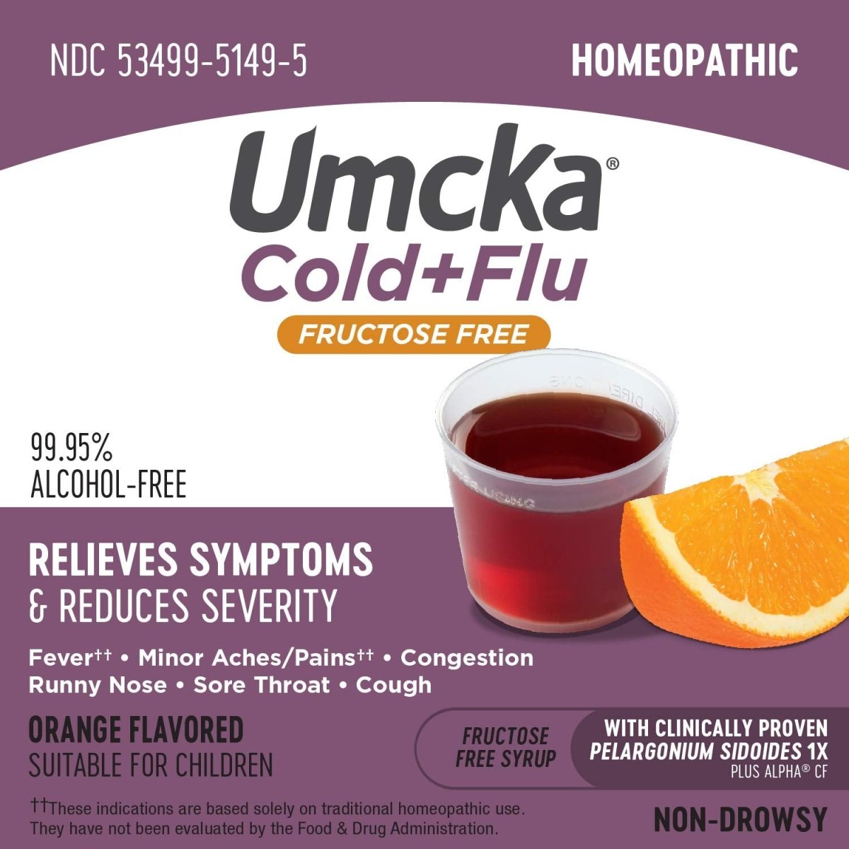 Sirop Nature's Way Umcka Rhume+Grippe, soulagement de la fièvre, des maux de gorge, de la toux et de la congestion, saveur orange, 120 ml.
