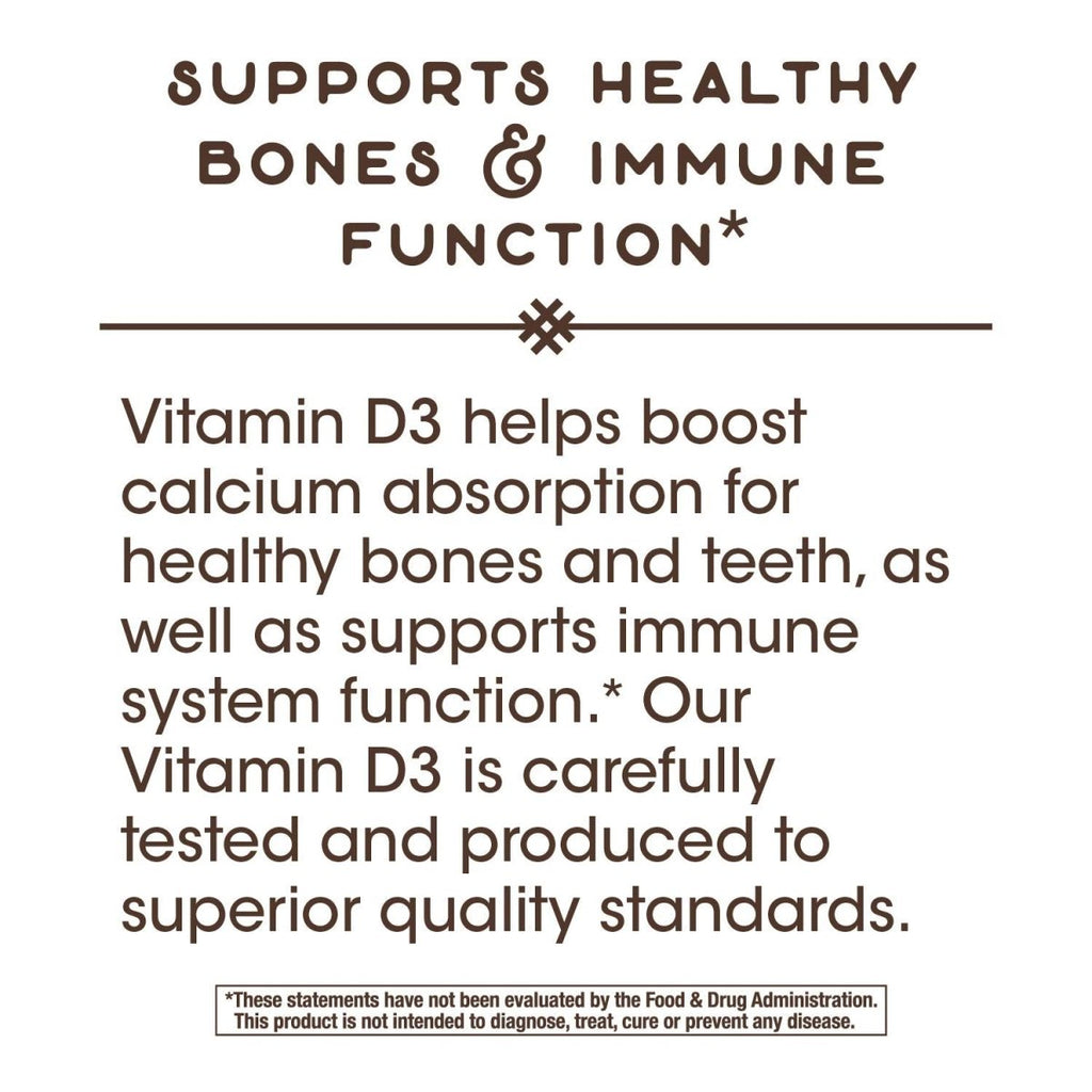 Nature's Way Vitamine D3 sous forme sèche, favorise la santé des os et le fonctionnement du système immunitaire, 10 mcg par portion, 100 gélules