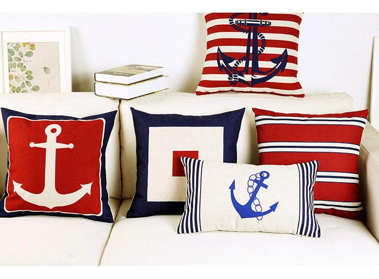 Housse de coussin en lin coquillage étoile de mer bleu marine nautique ancre bleue housse de coussin ancre bateau à voile coussin marin housse de coussin décorative pour canapé maison