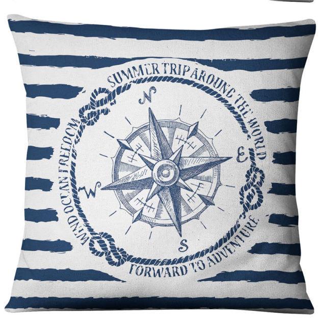 Housse de coussin en lin coquillage étoile de mer bleu marine nautique ancre bleue housse de coussin ancre bateau à voile coussin marin housse de coussin décorative pour canapé maison