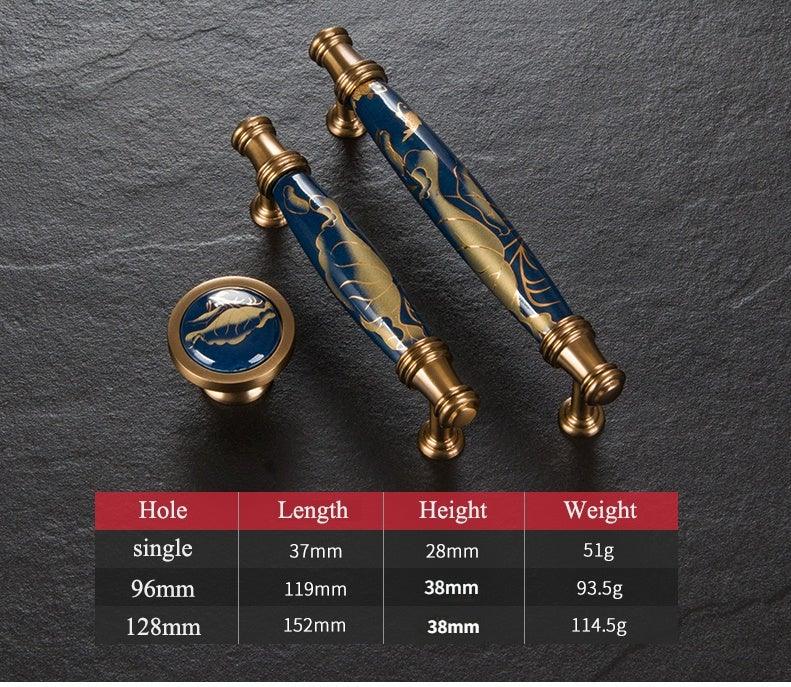 Poignées de porte en céramique bleu marine Poignées de meubles antiques européennes Boutons de tiroir Poignées de meubles de cuisine Poignée de porte d'entrée avec levier de porte pour portes à droite et à gauche