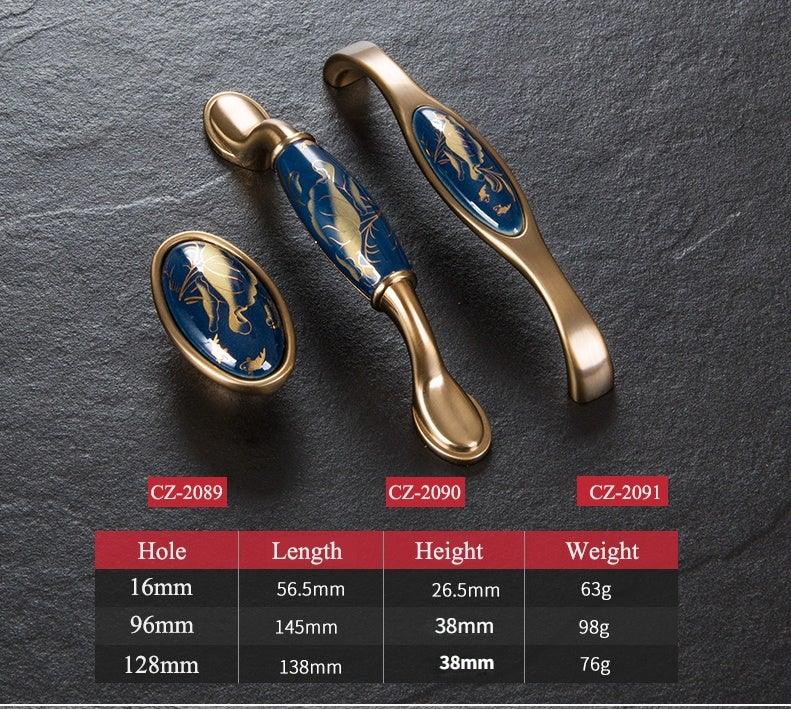 Poignées de porte en céramique bleu marine Poignées de meubles antiques européennes Boutons de tiroir Poignées de meubles de cuisine Poignée de porte d'entrée avec levier de porte pour portes à droite et à gauche