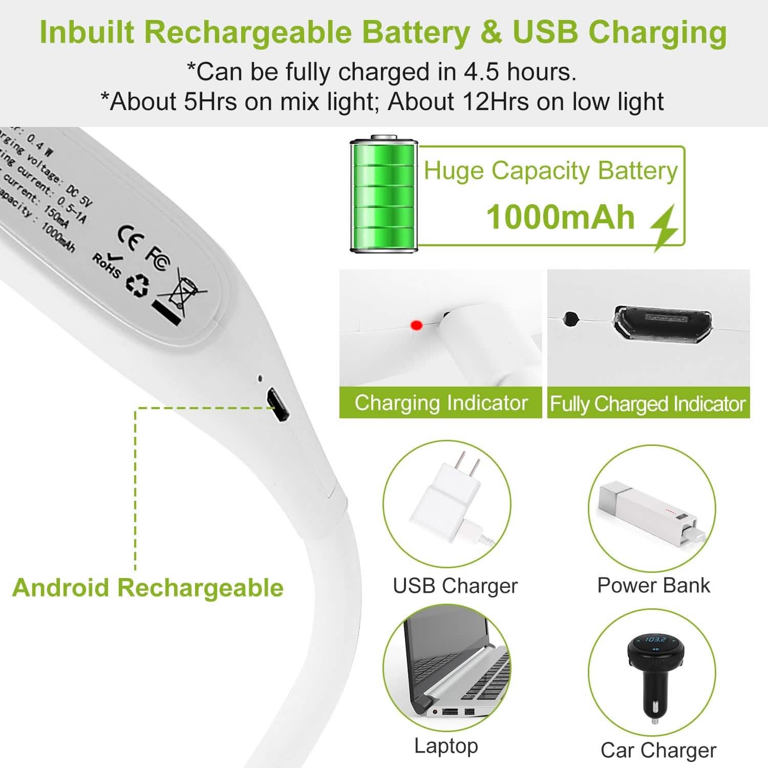 Lampe de lecture à poser au cou rechargeable pour livre ou lit