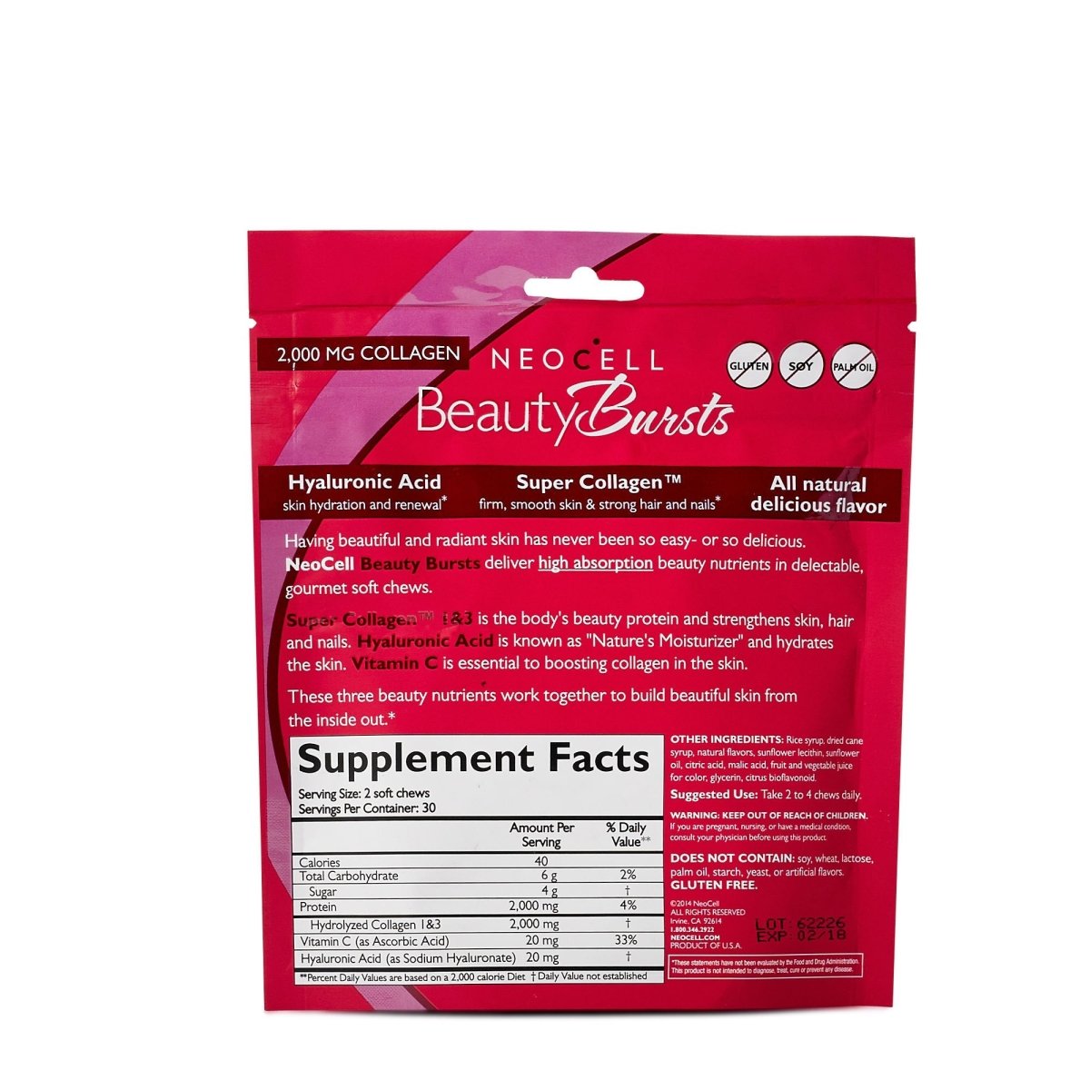 NEOCELL Burst Beauté Punch aux fruits Chews Collagène, 2000 mg, 60 unités