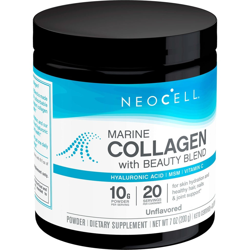 NeoCell Marine Collagen with Beauty Blend; for Skin Hydration; Healthy Hair, Nails and Joint Support; Keto Certified, Gluten Free; Unflavored Powder, 7 Ounces, 20 Servings