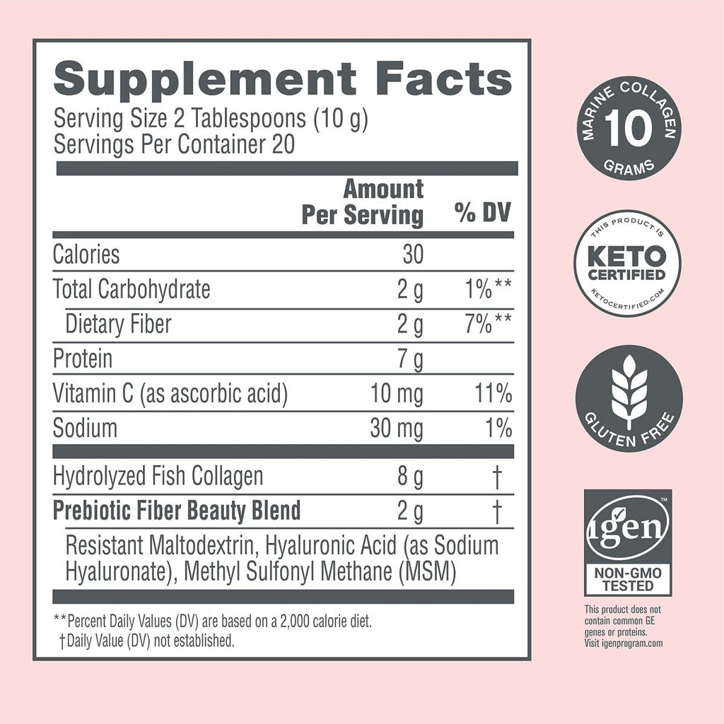 NeoCell Marine Collagen with Beauty Blend; for Skin Hydration; Healthy Hair, Nails and Joint Support; Keto Certified, Gluten Free; Unflavored Powder, 7 Ounces, 20 Servings