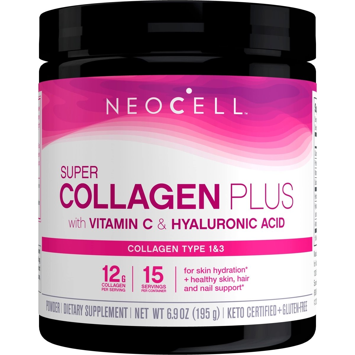 NeoCell Super Collagen Plus avec vitamine C et acide hyaluronique, pour l'hydratation de la peau et le soutien d'une peau, de cheveux et d'ongles sains, sans saveur, poudre de collagène, 195 g, 1 boîte