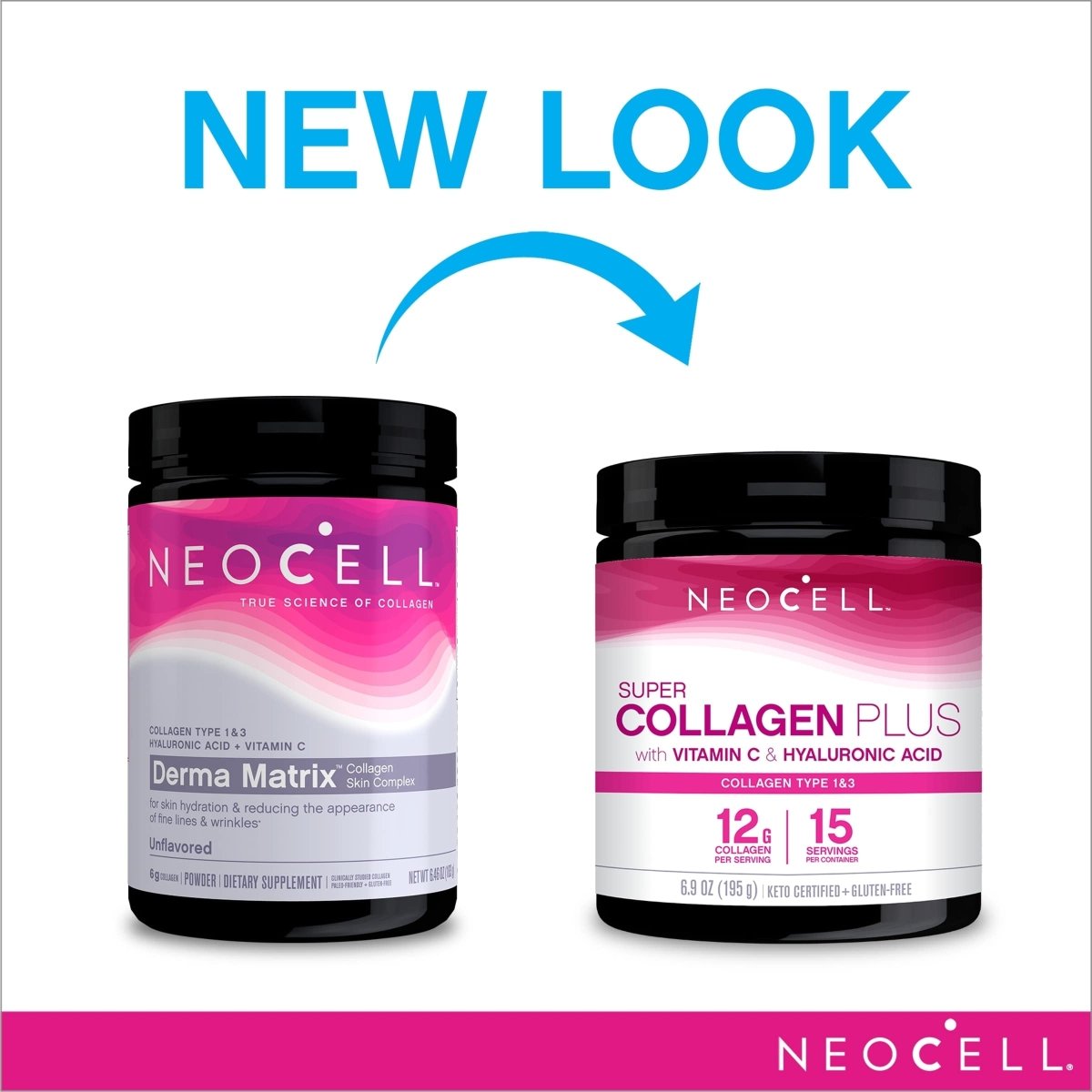 NeoCell Super Collagen Plus avec vitamine C et acide hyaluronique, pour l'hydratation de la peau et le soutien d'une peau, de cheveux et d'ongles sains, sans saveur, poudre de collagène, 195 g, 1 boîte