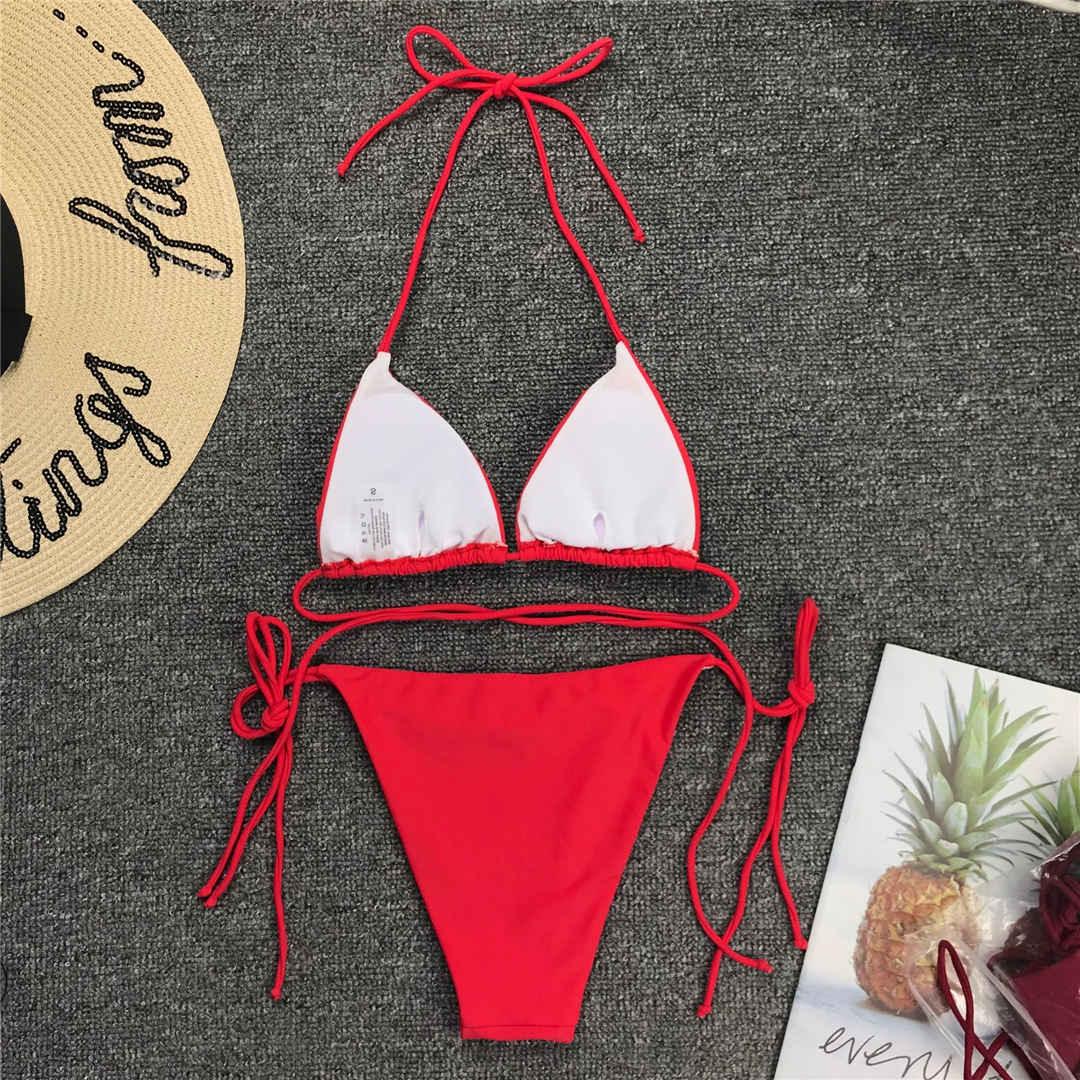 Maillot de bain bikini rose fluo pour femmes Ensemble deux pièces maillot de bain licou Bikini string triangle Ensembles de maillots de bain
