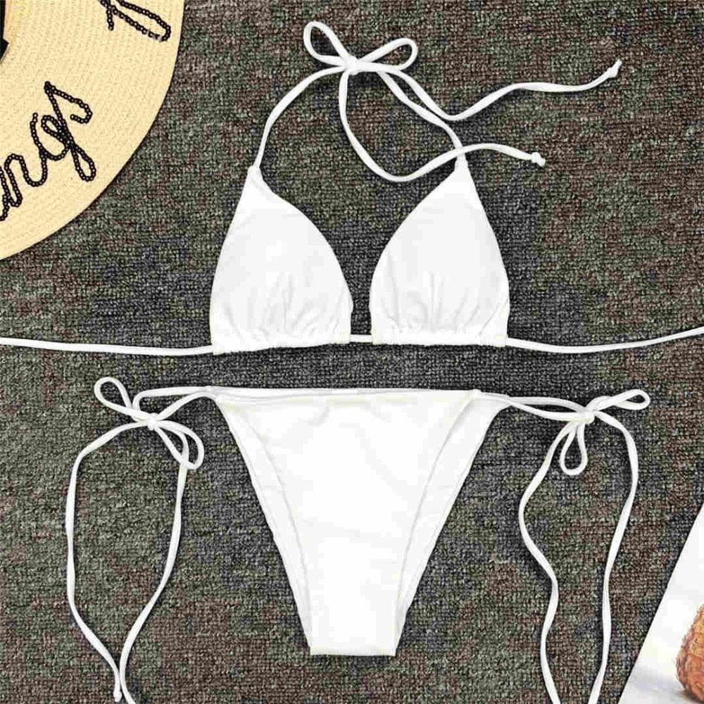 Maillot de bain bikini rose fluo pour femmes Ensemble deux pièces maillot de bain licou Bikini string triangle Ensembles de maillots de bain