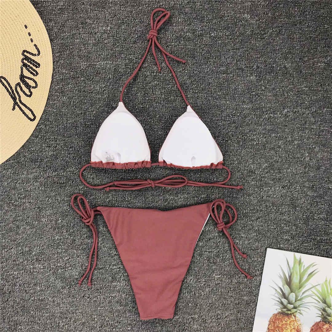 Maillot de bain bikini rose fluo pour femmes Ensemble deux pièces maillot de bain licou Bikini string triangle Ensembles de maillots de bain