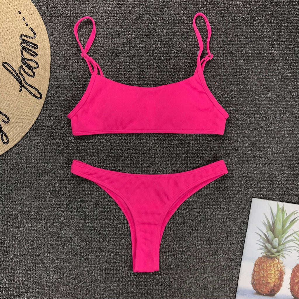 Maillot de bain jaune vert fluo femme Push Up rembourré Micro Bikini été maillot de bain plage maillot de bain femme col rond découpe avant lacets dos coupe haute une pièce maillot de bain