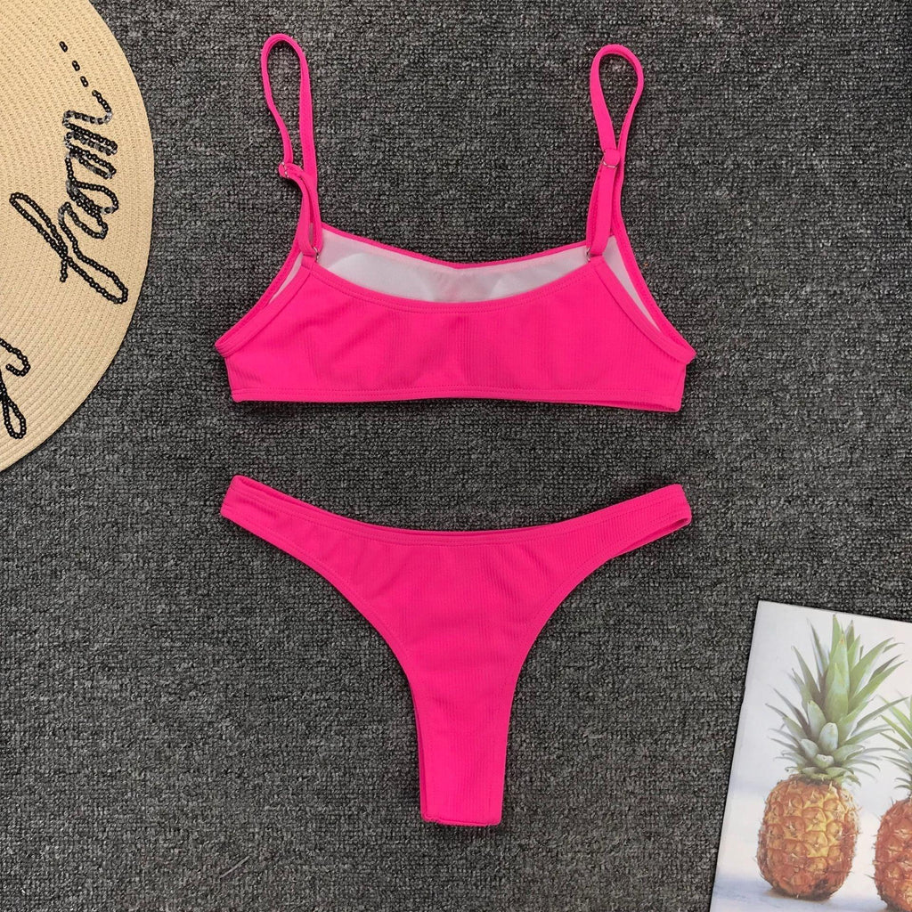 Maillot de bain jaune vert fluo femme Push Up rembourré Micro Bikini été maillot de bain plage maillot de bain femme col rond découpe avant lacets dos coupe haute une pièce maillot de bain