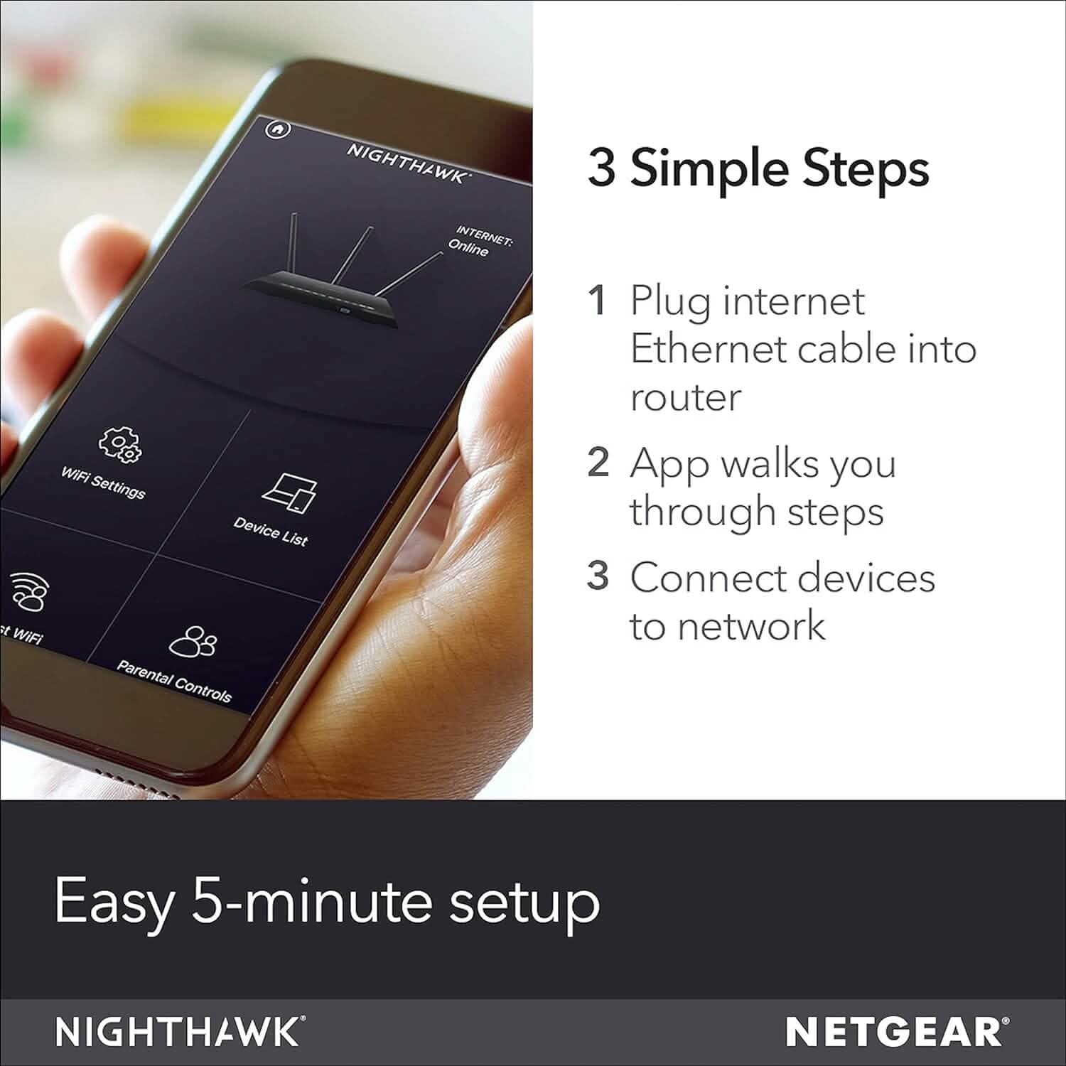 Routeur Wi-Fi intelligent NETGEAR Nighthawk (R7000-100NAS) – Vitesse sans fil AC1900 (jusqu'à 1900 Mb/s) (Reconditionné)