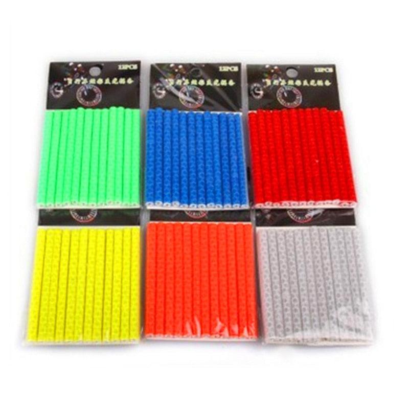 Nouveau lot de 12 réflecteurs de rayons de roue de vélo de montagne, clips de fixation pour tube, bande réfléchissante de sécurité pour rayons de vélo, bande d'avertissement étanche