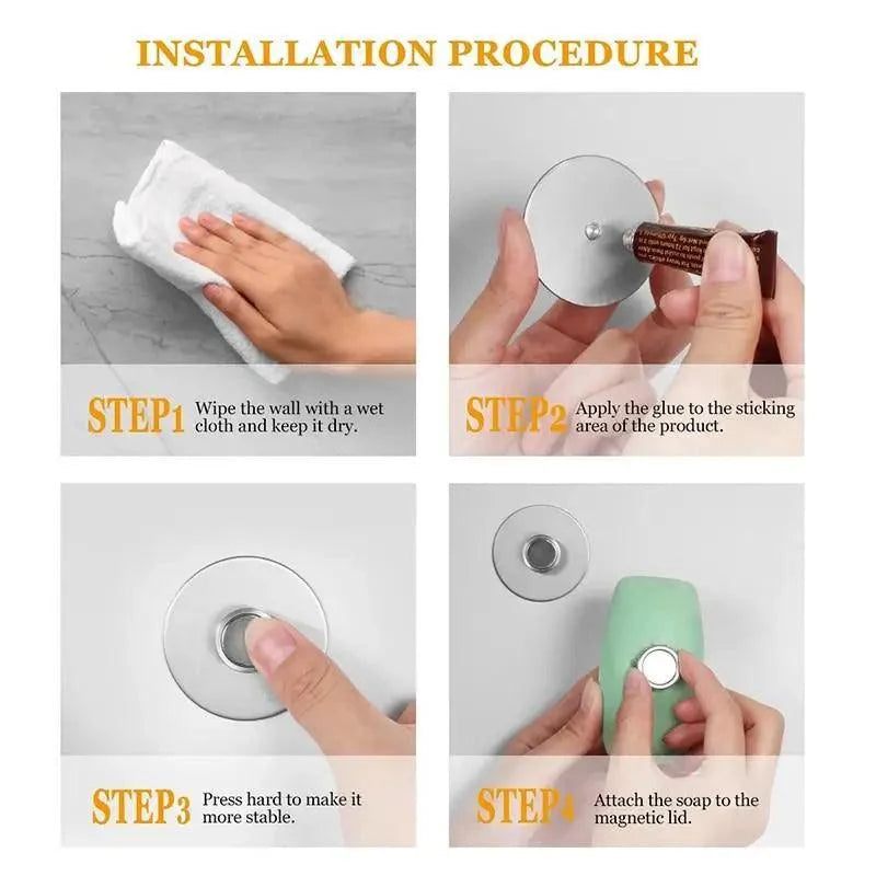 Nouveau 1PC Porte-savon magnétique sans outil antirouille Support d'éponge Porte-plat Porte-savon pour salle de bain lavabo maison Porte-savon fortement magnétique Porte-savon antirouille en acier inoxydable pour salle de bain et cuisine