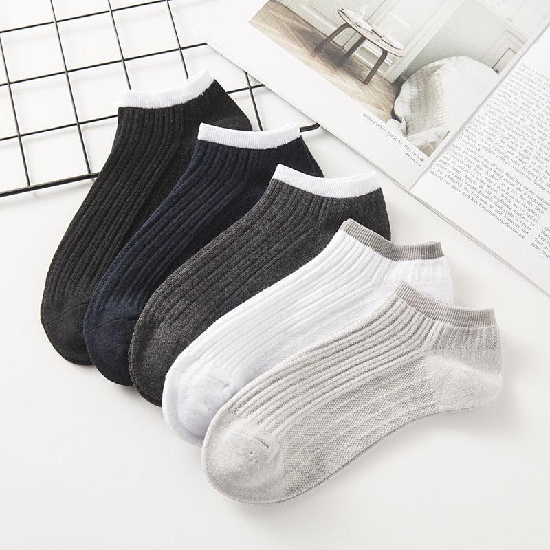 Nouveau lot de 5 paires/couleurs mélangées Chaussettes courtes de sport d'été mode drôle sous-vêtements femme chaussettes respirantes en coton peigné pur doux pour hommes et femmes