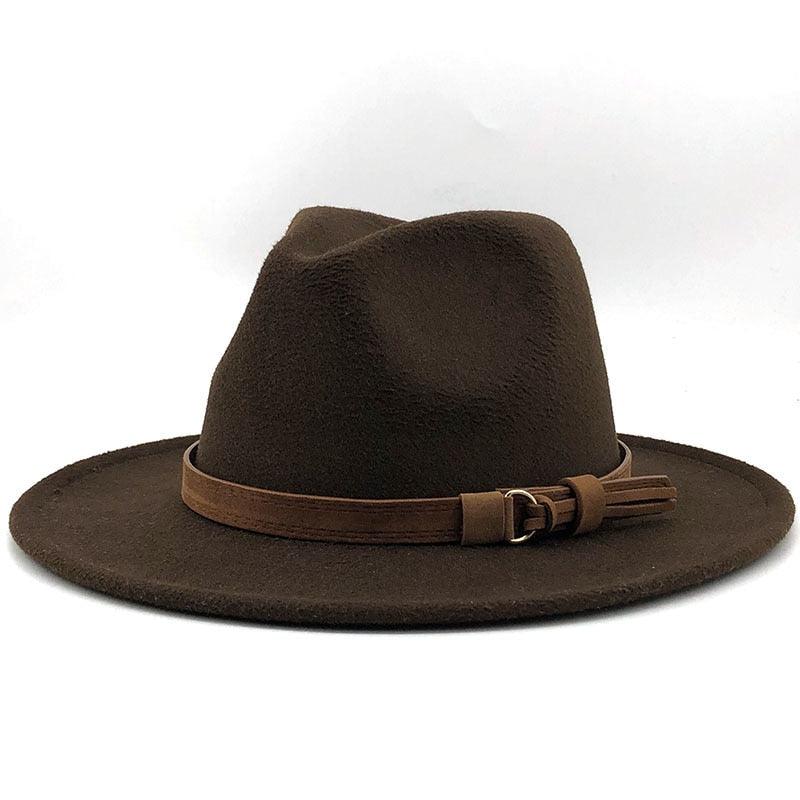 Nouveau chapeau Fédora Unisexe en Laine Réglable, Chapeau Fédora de Luxe à Bord Large, Chapeau Souple Élégant pour Homme, Chapeau d'Hiver et d'Automne Confortable et Doux à Bord Large, Chapeau d'Extérieur à Bord Large avec Sangle