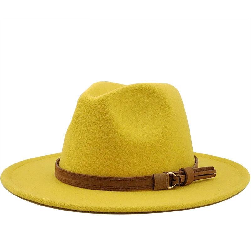 Nouveau chapeau Fédora Unisexe en Laine Réglable, Chapeau Fédora de Luxe à Bord Large, Chapeau Souple Élégant pour Homme, Chapeau d'Hiver et d'Automne Confortable et Doux à Bord Large, Chapeau d'Extérieur à Bord Large avec Sangle