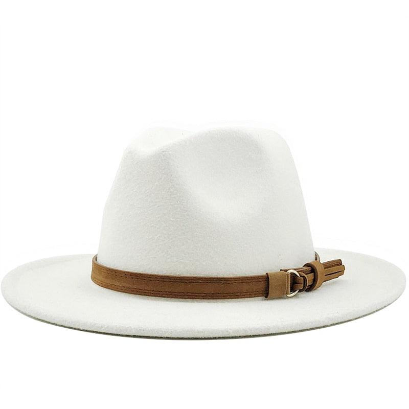 Nouveau chapeau Fédora Unisexe en Laine Réglable, Chapeau Fédora de Luxe à Bord Large, Chapeau Souple Élégant pour Homme, Chapeau d'Hiver et d'Automne Confortable et Doux à Bord Large, Chapeau d'Extérieur à Bord Large avec Sangle