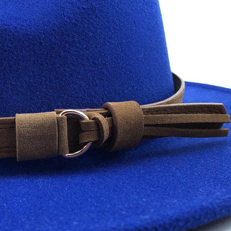 Nouveau chapeau Fédora Unisexe en Laine Réglable, Chapeau Fédora de Luxe à Bord Large, Chapeau Souple Élégant pour Homme, Chapeau d'Hiver et d'Automne Confortable et Doux à Bord Large, Chapeau d'Extérieur à Bord Large avec Sangle