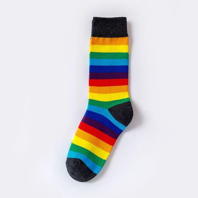 Nouvelle Arrivée Chaussettes Longues en Coton Élastique pour Femmes Couleurs Bonbon Motif Arc-en-ciel Sportif Rétro Harajuku Chaussettes Décontractées pour Hommes et Femmes