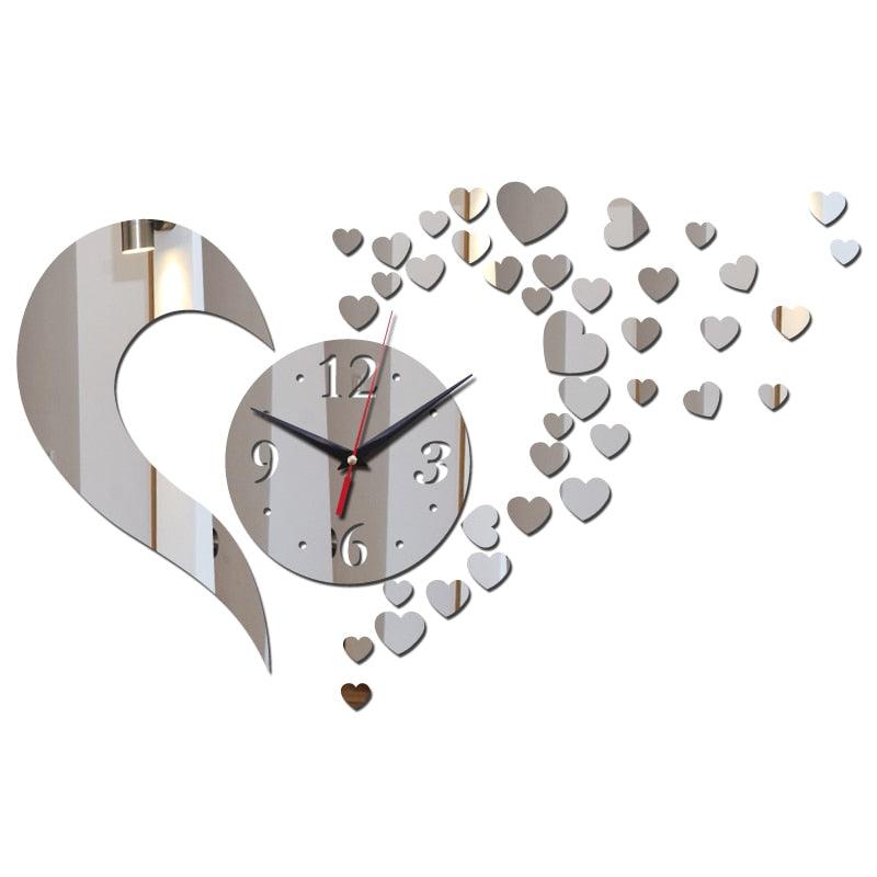 Nouvelle Arrivée Belle Horloge Murale Horloge de Salon 3D Sans Cadre Acrylique Miroir Autocollant Horloge Murale Maison Moderne Amour Créatif Réglable Silencieux Horloges Murales Décorations pour Maison Bureau Quartz Horloges Acrylique Montre