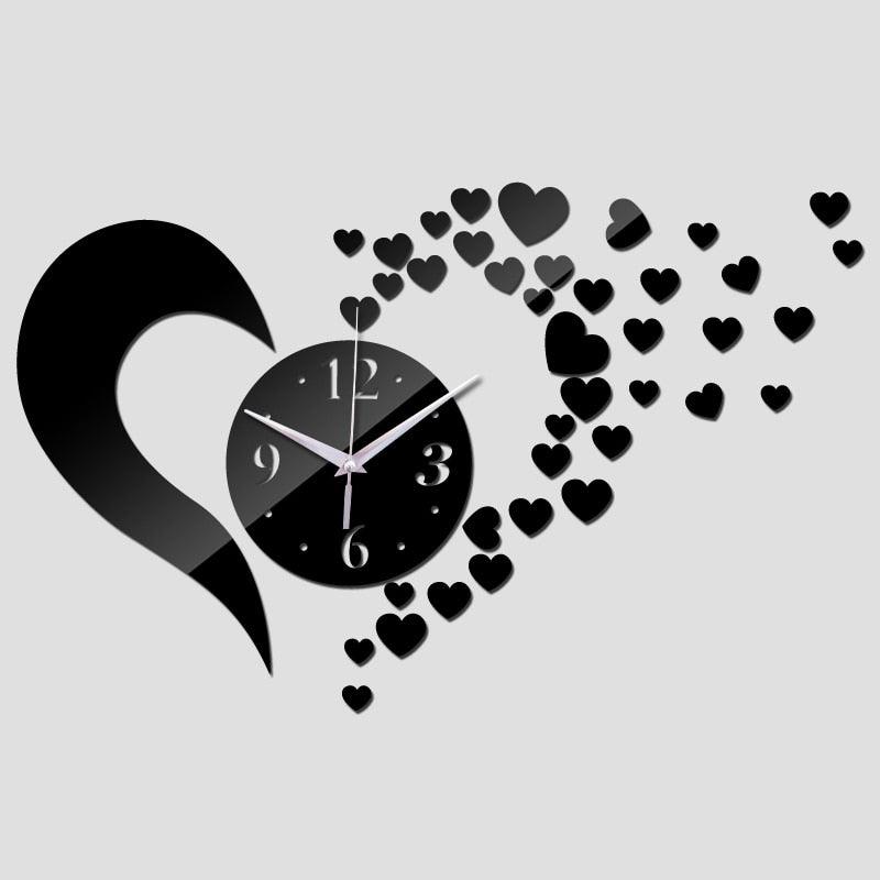 Nouvelle Arrivée Belle Horloge Murale Horloge de Salon 3D Sans Cadre Acrylique Miroir Autocollant Horloge Murale Maison Moderne Amour Créatif Réglable Silencieux Horloges Murales Décorations pour Maison Bureau Quartz Horloges Acrylique Montre