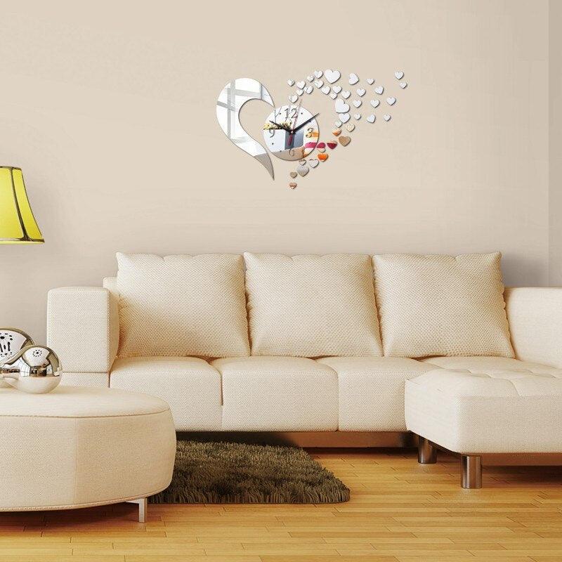 Nouvelle Arrivée Belle Horloge Murale Horloge de Salon 3D Sans Cadre Acrylique Miroir Autocollant Horloge Murale Maison Moderne Amour Créatif Réglable Silencieux Horloges Murales Décorations pour Maison Bureau Quartz Horloges Acrylique Montre