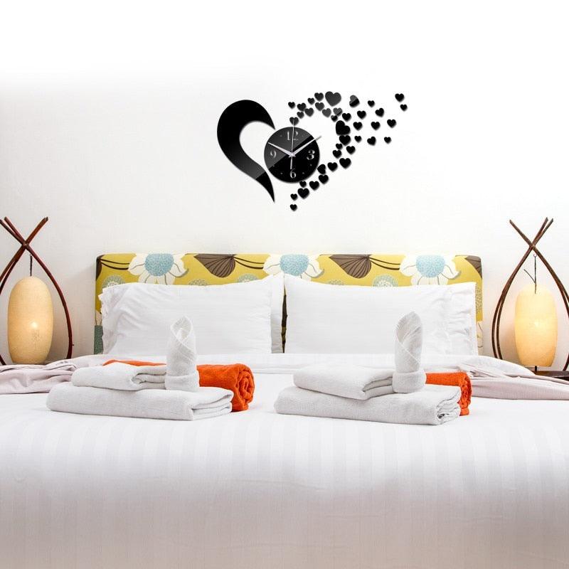 Nouvelle Arrivée Belle Horloge Murale Horloge de Salon 3D Sans Cadre Acrylique Miroir Autocollant Horloge Murale Maison Moderne Amour Créatif Réglable Silencieux Horloges Murales Décorations pour Maison Bureau Quartz Horloges Acrylique Montre
