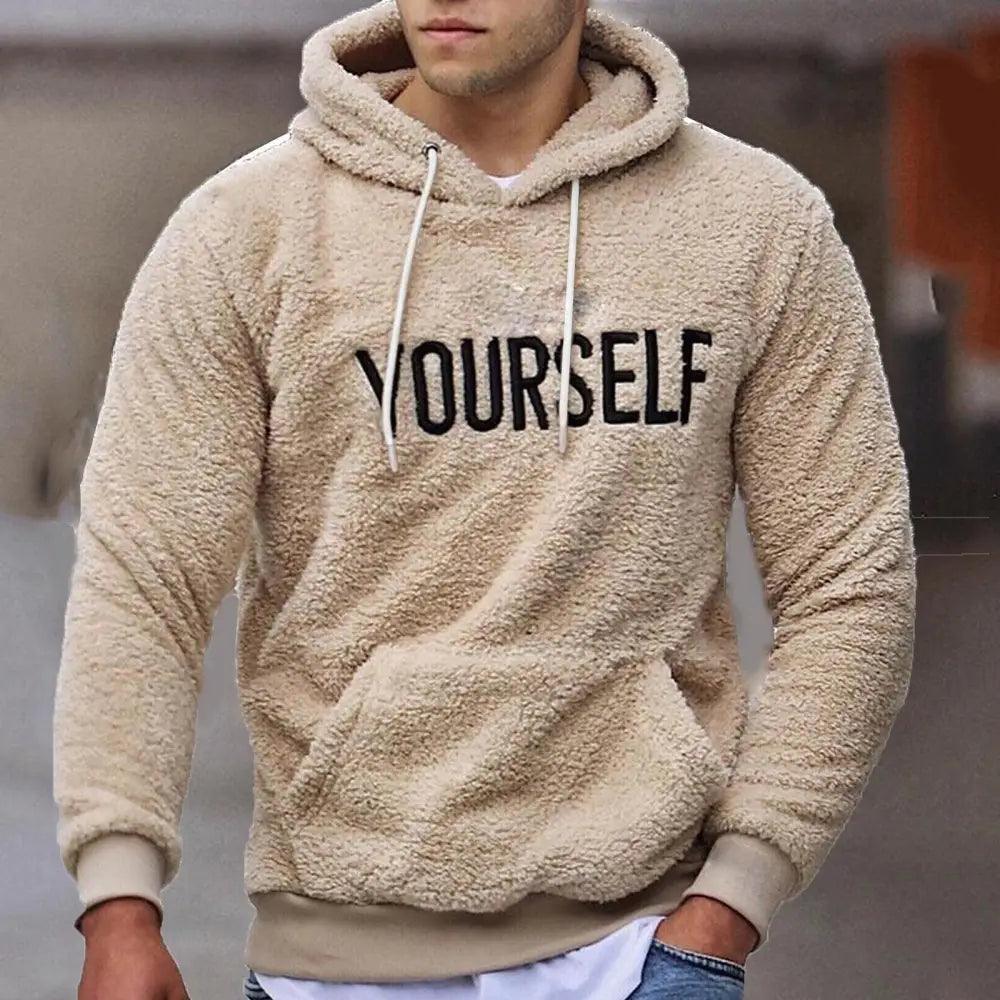 Nouvelle collection automne-hiver de sweats à capuche chauds en laine pour hommes, avec impression de lettres, broderie, coupe décontractée, style hipster et manches longues pour la gym.
