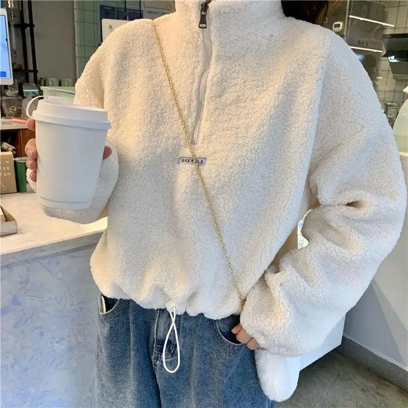 Nouveaux sweats à capuche automne-hiver pour femmes, nouveau sweat court épais en imitation agneau, sweat-shirt ample pour étudiante, hauts, sweat-shirt pour hommes et femmes, sweat polaire, sweat-shirt chaud d'hiver