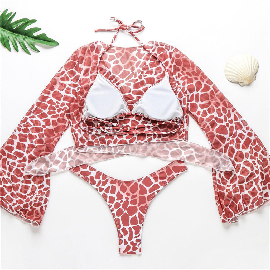 Nouvel Ensemble Bikini pour Femme 3 Pièces Nœud Avant Épaules Dénudées Cache-Maillot avec Ensembles Bikini Dos Nu Maillot de Bain Femme Maillot de Bain Femme Ensemble Bikini Trois Pièces Maillot de Bain Dos Nu Maillot de Bain Plage Femme