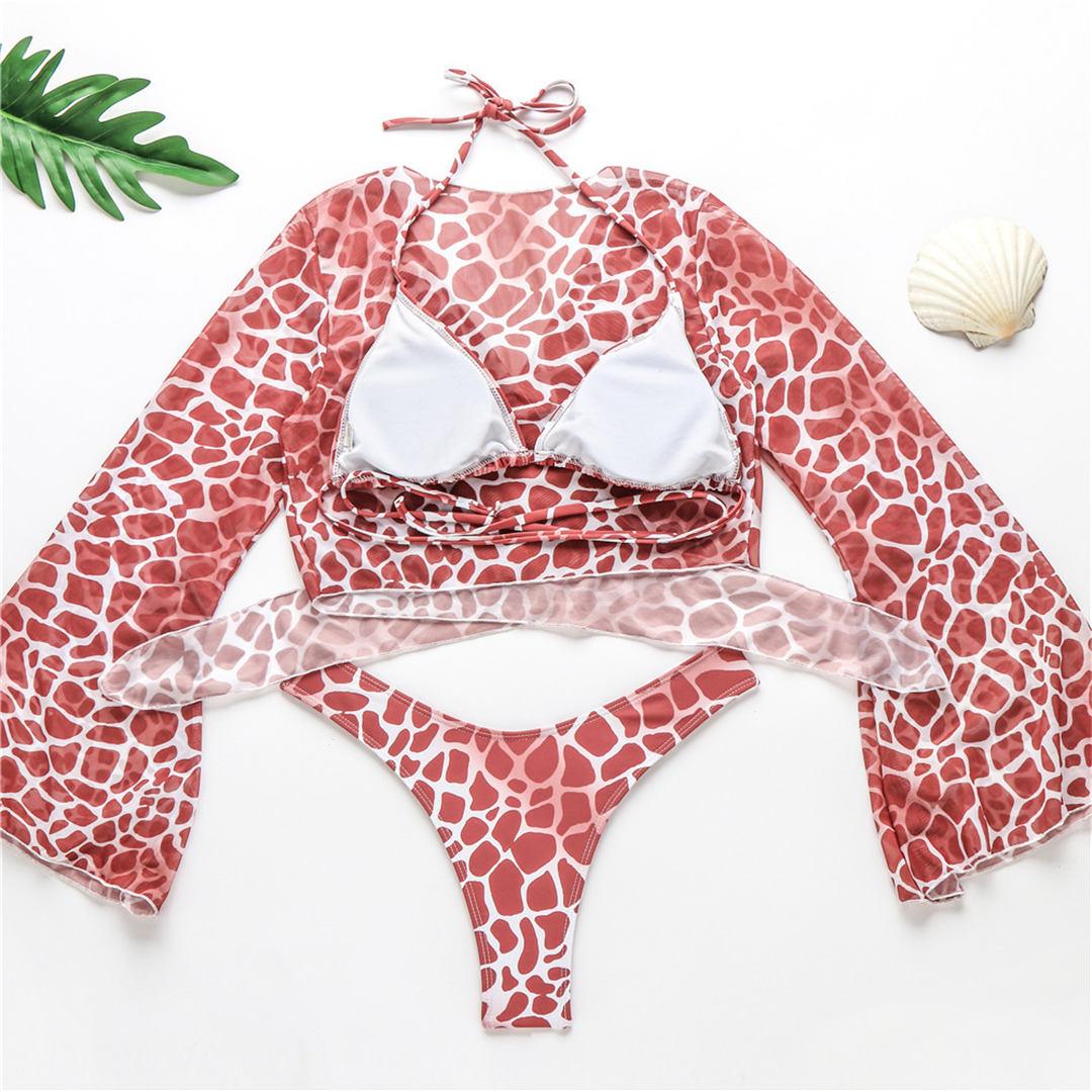 Nouvel Ensemble Bikini pour Femme 3 Pièces Nœud Avant Épaules Dénudées Cache-Maillot avec Ensembles Bikini Dos Nu Maillot de Bain Femme Maillot de Bain Femme Ensemble Bikini Trois Pièces Maillot de Bain Dos Nu Maillot de Bain Plage Femme