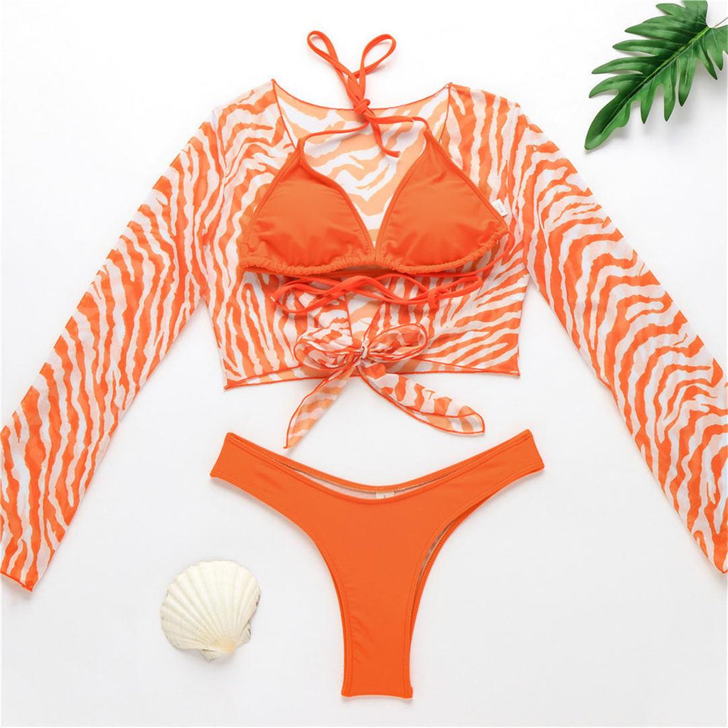Nouvel Ensemble Bikini pour Femme 3 Pièces Nœud Avant Épaules Dénudées Cache-Maillot avec Ensembles Bikini Dos Nu Maillot de Bain Femme Maillot de Bain Femme Ensemble Bikini Trois Pièces Maillot de Bain Dos Nu Maillot de Bain Plage Femme