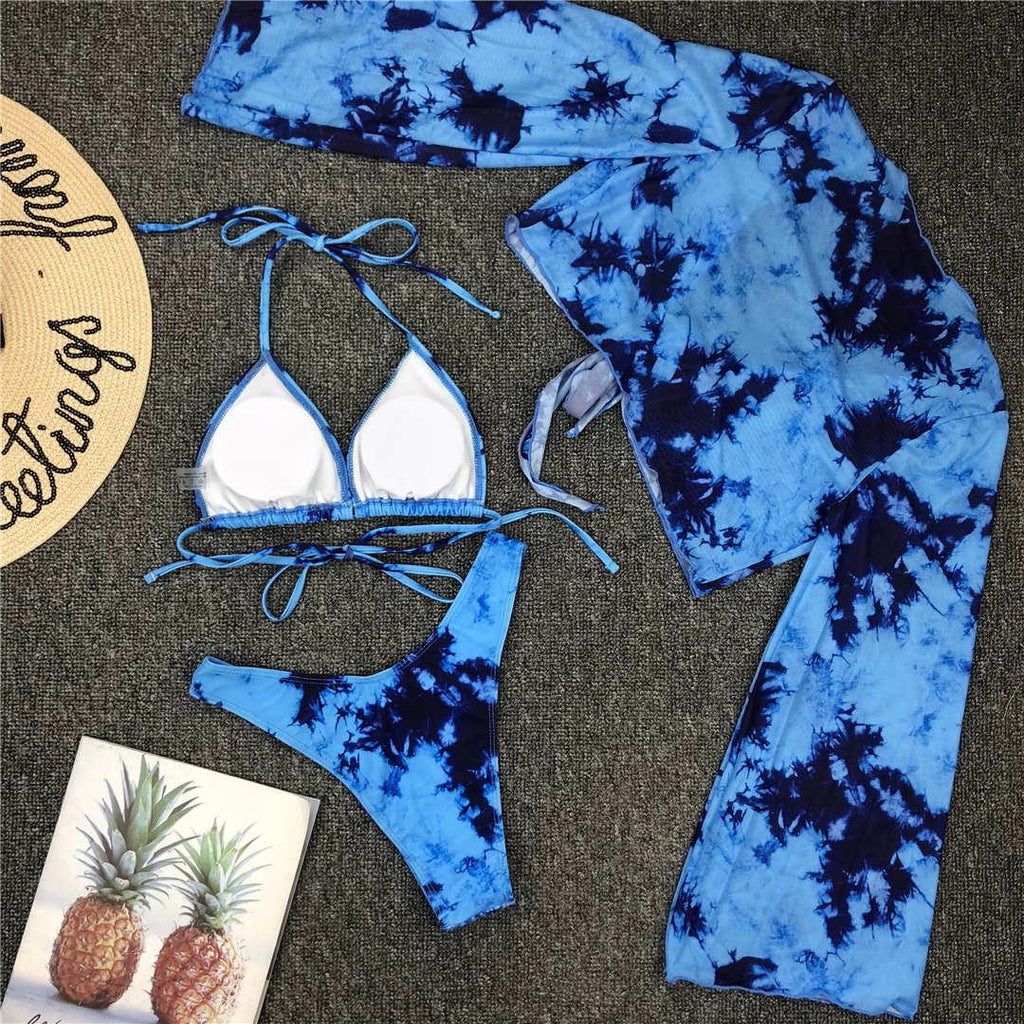 Nouvel Ensemble Bikini pour Femme 3 Pièces Nœud Avant Épaules Dénudées Cache-Maillot avec Ensembles Bikini Dos Nu Maillot de Bain Femme Maillot de Bain Femme Ensemble Bikini Trois Pièces Maillot de Bain Dos Nu Maillot de Bain Plage Femme