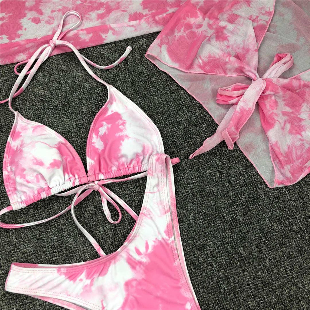 Nouvel Ensemble Bikini pour Femme 3 Pièces Nœud Avant Épaules Dénudées Cache-Maillot avec Ensembles Bikini Dos Nu Maillot de Bain Femme Maillot de Bain Femme Ensemble Bikini Trois Pièces Maillot de Bain Dos Nu Maillot de Bain Plage Femme