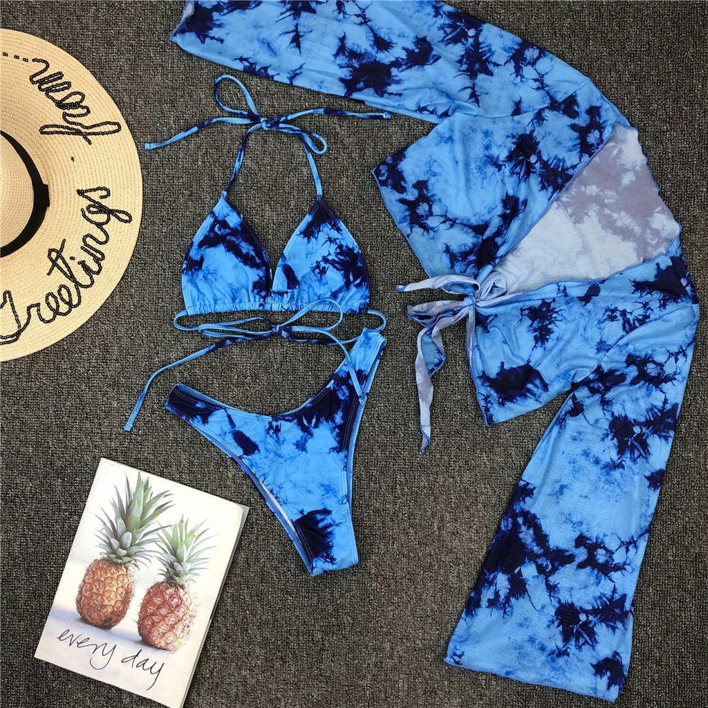 Nouvel Ensemble Bikini pour Femme 3 Pièces Nœud Avant Épaules Dénudées Cache-Maillot avec Ensembles Bikini Dos Nu Maillot de Bain Femme Maillot de Bain Femme Ensemble Bikini Trois Pièces Maillot de Bain Dos Nu Maillot de Bain Plage Femme