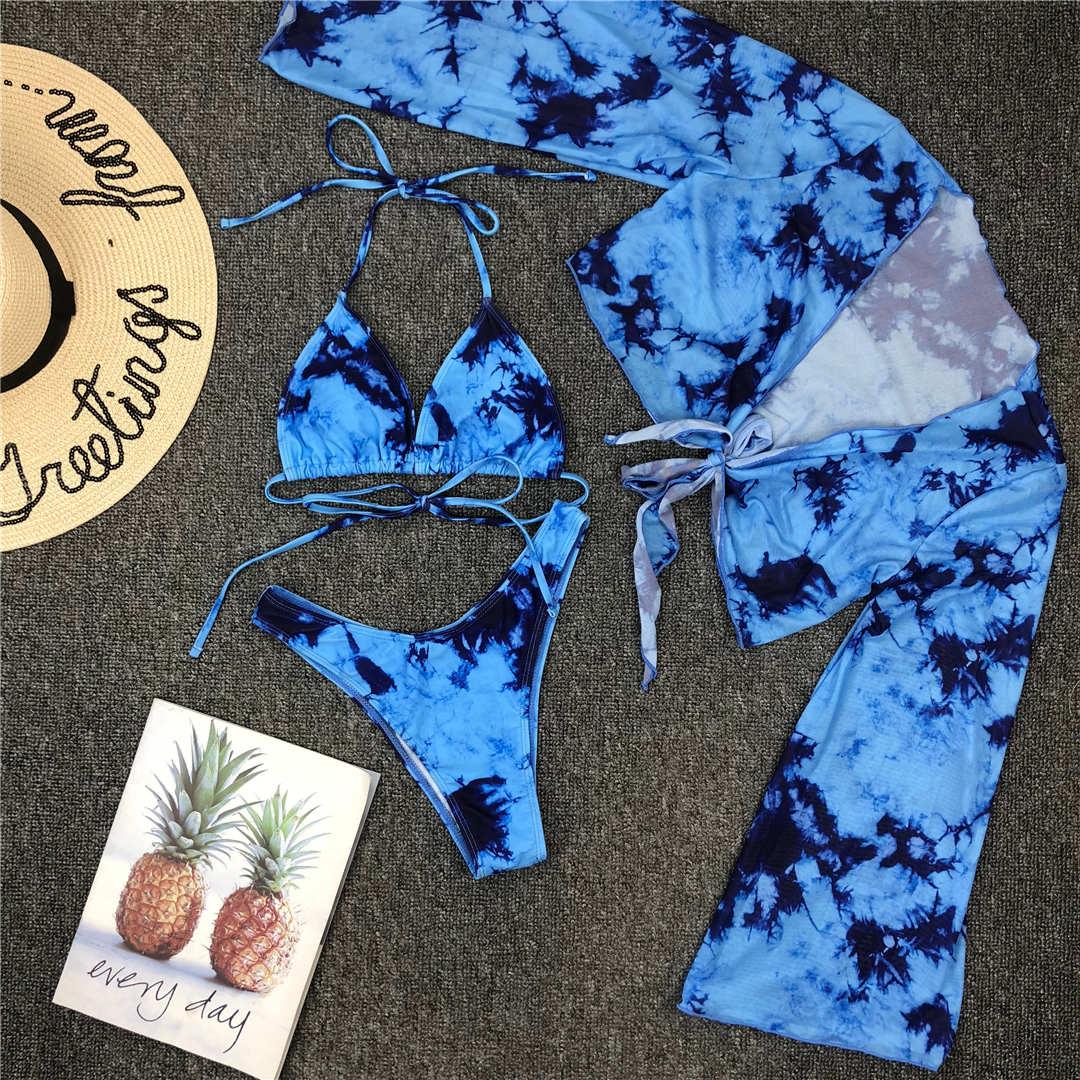 Nouvel Ensemble Bikini pour Femme 3 Pièces Nœud Avant Épaules Dénudées Cache-Maillot avec Ensembles Bikini Dos Nu Maillot de Bain Femme Maillot de Bain Femme Ensemble Bikini Trois Pièces Maillot de Bain Dos Nu Maillot de Bain Plage Femme